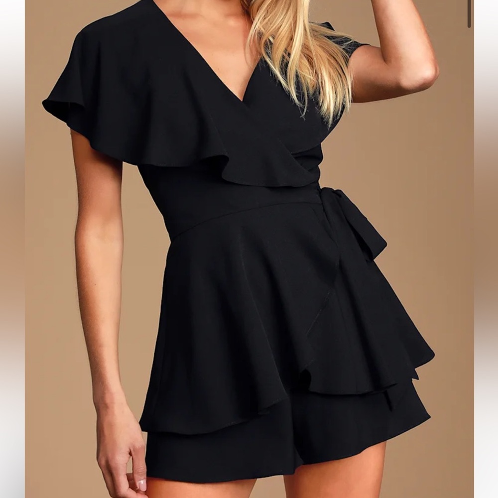 DO+BE  Black Ruffled Backless Wrap Skort Romper